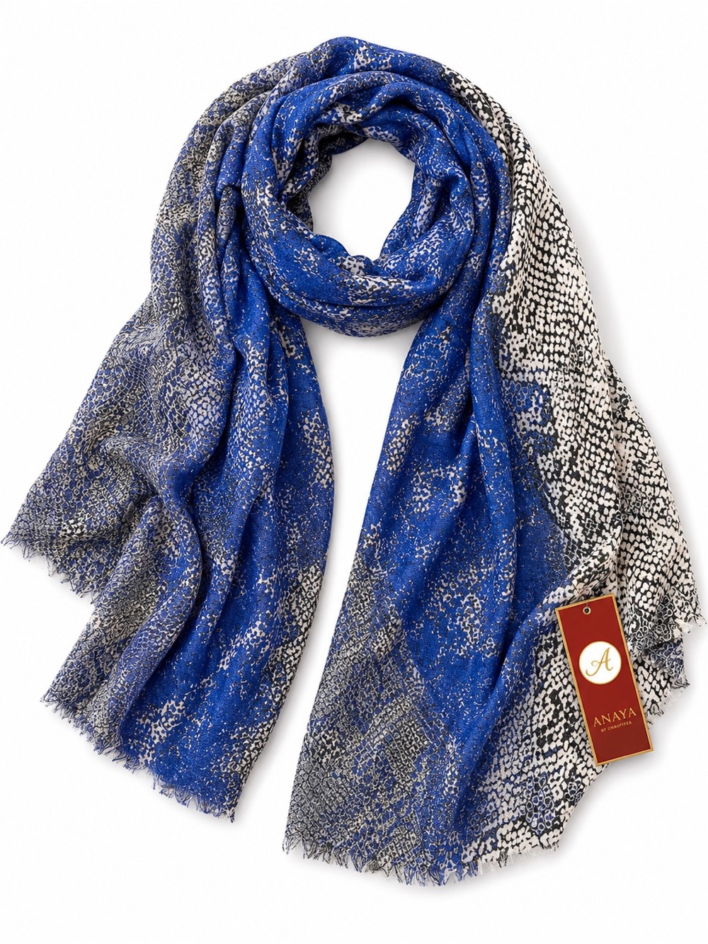 Luxury Royal Blue & Black Patterned Lightweight Wrap Scarf